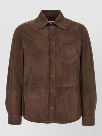 Brunello Cucinelli suede overshirt jacket buttoned cuffs pocket