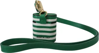 Dolce & Gabbana Womens Green Leather Strap Gold Metal Logo Airpods Case Accessory