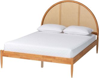 Baxton Studio Wrenley Japandi Wood Queen Bed with Antique Rattan