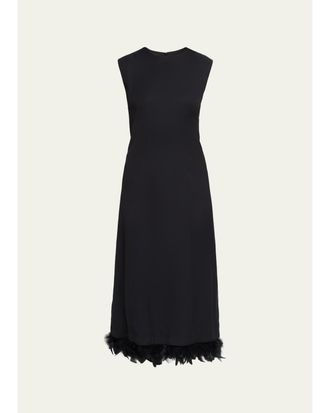 Plan C Sleeveless Feather-Hem Midi Dress
