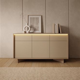 Dmora Aparador Hatareta, Buffet 3 Cajones, 3 Estantes, Apertura Abatible, Deslizante, 154x40x84h Cm Roble Marr&oacute;n