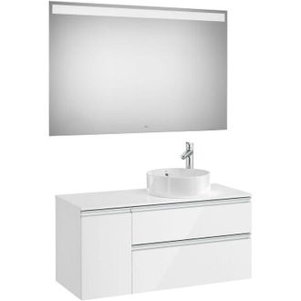 Roca Roca - Pack Mueble Base De 2 Cajones Para Lavabo De Sobre Encimera Derecha Y Espejo Led The Gap