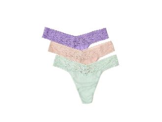 Hanky Panky Cotton Original Rise Thong Womens Underwear Chai/Grape Juice Purple/Cucumber Green, Nylon/Spandex