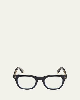 Tom Ford Mens Acetate Square Blue-Block Optical Frames