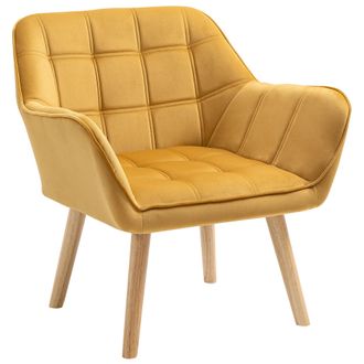 HOMCOM Luxe Velvet-Feel Accent Chair w/ Wide Arms Slanted Back Wood Legs Yellow | TJ Hughes