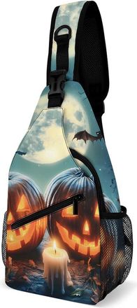 Generic Halloween Pumpkins Bat Moon Mens Print Crossbody Large Sling Backpack Casual Chest Bag Gift for Traveling Hiking Workout