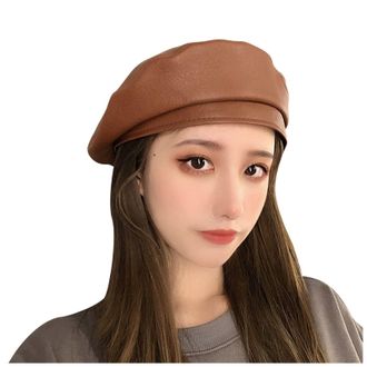 Generic Hat Cap Beret Beret Artist French Beret Women Leather Beret Faux Men Summer (Brown, One Size)