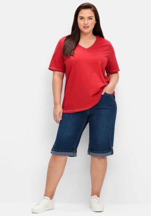 Sheego Jeansbermudas SHEEGO, Damen, Gr. 40, Normalgr&ouml;ssen, blau (blau denim), 99% Baumwolle, 1% Elasthan, unifarben, kurz, Jeans Jeansbermudas