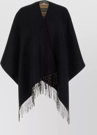 Burberry merino wool reversible fringed cape