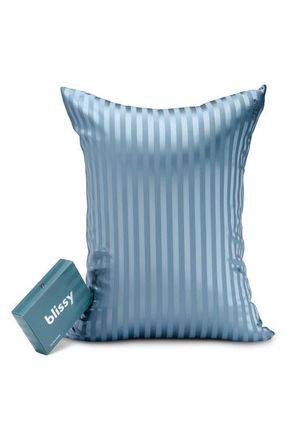 Blissy Mulberry Silk Pillowcase in Ash Blue Striped at Nordstrom, Size King