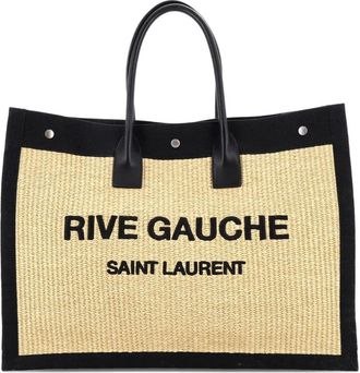 Saint Laurent Rive Gauche Shopper Raffia with Canvas Large tote bag - Beige