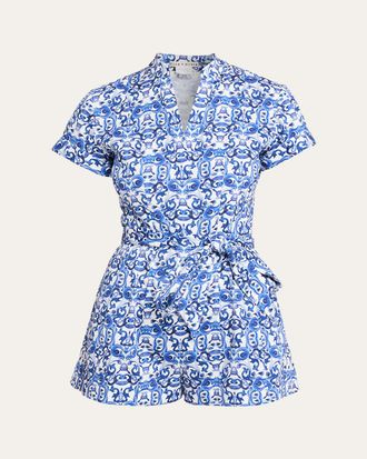 Alice & Olivia Lucy Roll-Sleeve Romper
