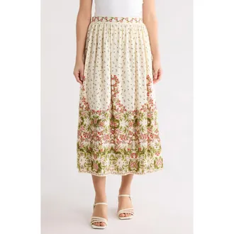 Max Studio Border Print Maxi Skirt in Birch Leafy Floral Frame at Nordstrom Rack, Size X-Small