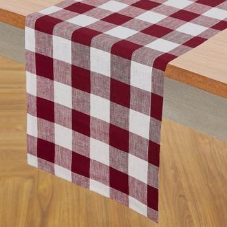Solino Home Linen Table Runner for Dining Table, Holiday and Everyday Table Decor - Buffalo Check in Burgundy And White at Nordstrom, Size Xx-Large