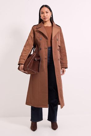 Wallis Womens Principles by Quilted Trench Coat - Brown - Size 18 UK
