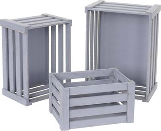 Hhg Hhg - Juego De 3 Cajas De Madera 804, Caja De Vino, Caja Decorativa, Caja De Fruta, Aspecto Shabby Vintage, Gris, Shabby