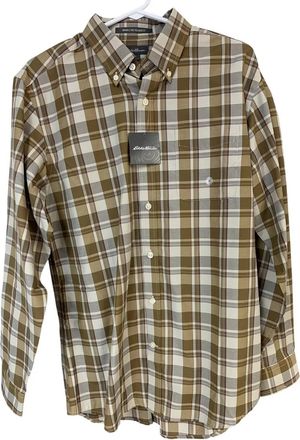 Eddie Bauer Mens Getaway Pattern Button Down Shirt In Khaki