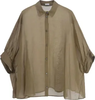 Roberto Collina Overhemden, Dames, Groen, L, Katoen, Geweven 3/4 Shirt