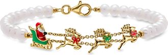 Ross-Simons 4-4.5mm Cultured Pearl Christmas Station Bracelet in 18kt Gold Over Sterling