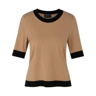 Marc Cain Korte mouwen trui - Dames - Ronde hals truien - Bruin - 2XL - Wol - Truien & Vesten