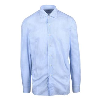 Errico Formicola overhemd - Heren - Zakelijke Overhemden - Blauw - L - Katoen - Overhemden
