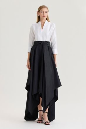 Ming Wang x Family Savvy Fit-N-Flare Tie-Waist Woven Maxi Dress in Black/white at Nordstrom, Size Large
