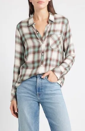 Rails Hunter Plaid Button-Up Shirt in Birch Olive Teal at Nordstrom Rack, Size Xx-Small