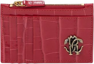 Roberto Cavalli Krokoprint Kaarthouder met Metalen Logo - Dames - Portefeuilles - Roze - ONE Size - Leer - Accessoires