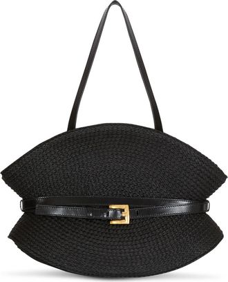Balmain Shuffle Medium bag in calfskin leather and raffia in Black at Nordstrom