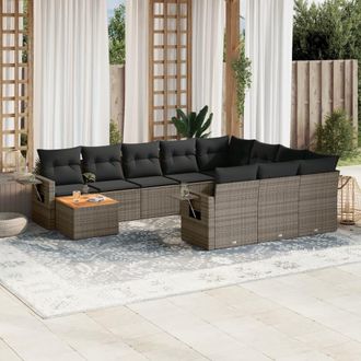 vidaXL Set De Sof&aacute;s De Jard&iacute;n 11 Pzas Y Cojines Rat&aacute;n Sint&eacute;tico Gris Vidaxl