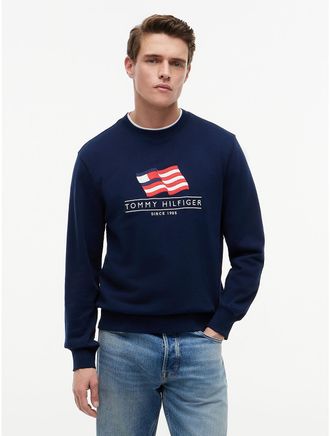 Tommy Hilfiger Mens Wavy Flag Logo Crewneck Sweatshirt - Navy - XXL