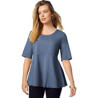 Jessica London Stretch Cotton Peplum Tunic in Slate Grey at Nordstrom, Size 20