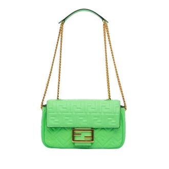 Fendi Pre-owned Embossed Leather Shoulder Bag - Dames - Pre-owned - Groen - Maat: ONE Size Leer