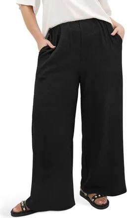 City Chic Brianna Smocked Wide Leg Pants in Black at Nordstrom, Size 12W