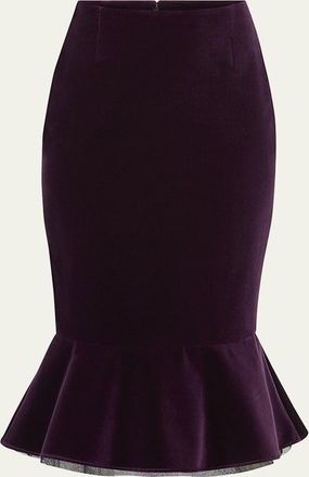Nina Ricci Velvet Ruffle Midi Skirt