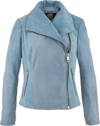 Carlo Colucci Zacht Velours Leren Jas Dal Bella - Dames - Leren en Su&egrave;de Jassen - Blauw - XL - Jassen