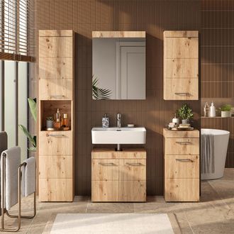 Vicco Conjunto De Muebles De Ba&ntilde;o Luna, Roble Wotan, 5 Piezas