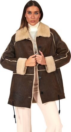 D'Arienzo Cappotto montone shearling marrone con bottoni effetto vintage DArienzo, Seleziona Taglia M, Colore Marrone