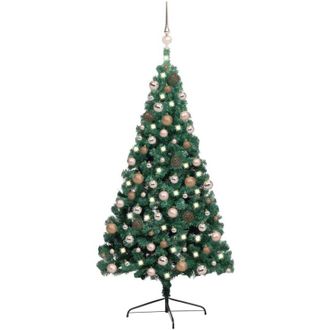 vidaXL Medio &Aacute;rbol De Navidad Con Luces Y Bolas Verde 240 Cm Vidaxl