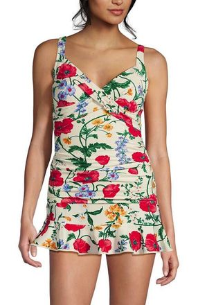 Lands End Plus Size DD-Cup V-Neck Underwire Tankini Swimsuit Top in Egret/poppy Floral at Nordstrom, Size 4