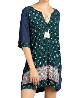 Greek Archaic Kori Mixed Print Tassel Tie Dress In Navy