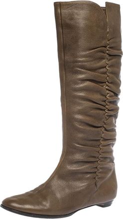 Jimmy Choo London Brown Leather Pleat Detail Knee High Boots
