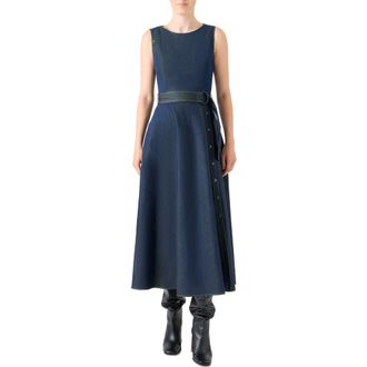 Akris Sleeveless Denim A-Line Dress in Dark-Blue Lemon Denim at Nordstrom, Size 14