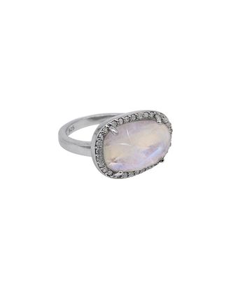 Adornia Adornia Fine Jewelry Silver 4.20 Ct. Tw. Diamond & Moonstone Halo Sideways Ring