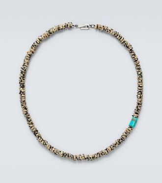 Ileana Makri 9kt white gold beaded necklace with quartzes and turquoises