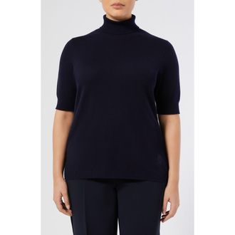 Marina Rinaldi Nepal Turtleneck Short Sleeve Cashmere Sweater in Navy at Nordstrom, Size Medium