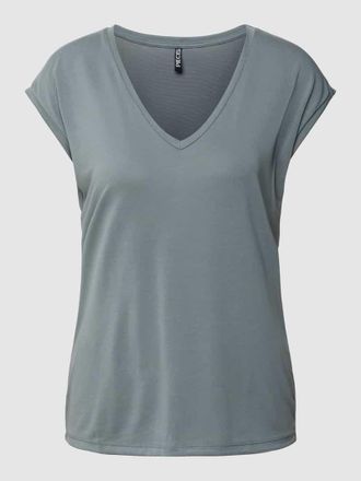 Pieces T-Shirt mit V-Ausschnitt Modell KAMALA in Schilf, Größe XS