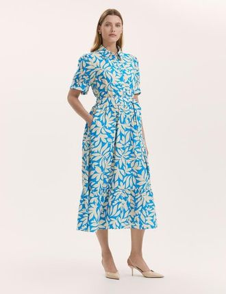Finery Liana Floral Midi Tiered Dress in Blue Leaf at Nordstrom, Size 10