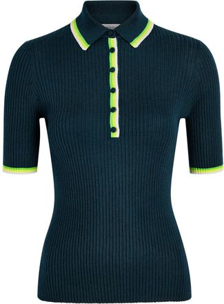 Gabriela Hearst Perro Ribbed Cashmere and Silk-blend Polo Shirt - Denim - S (UK8-10 / S)
