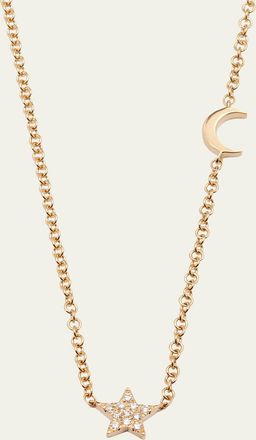 EF Collection 14K Baby Diamond Star and Gold Moon Necklace